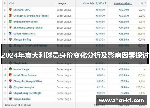 2024年意大利球员身价变化分析及影响因素探讨
